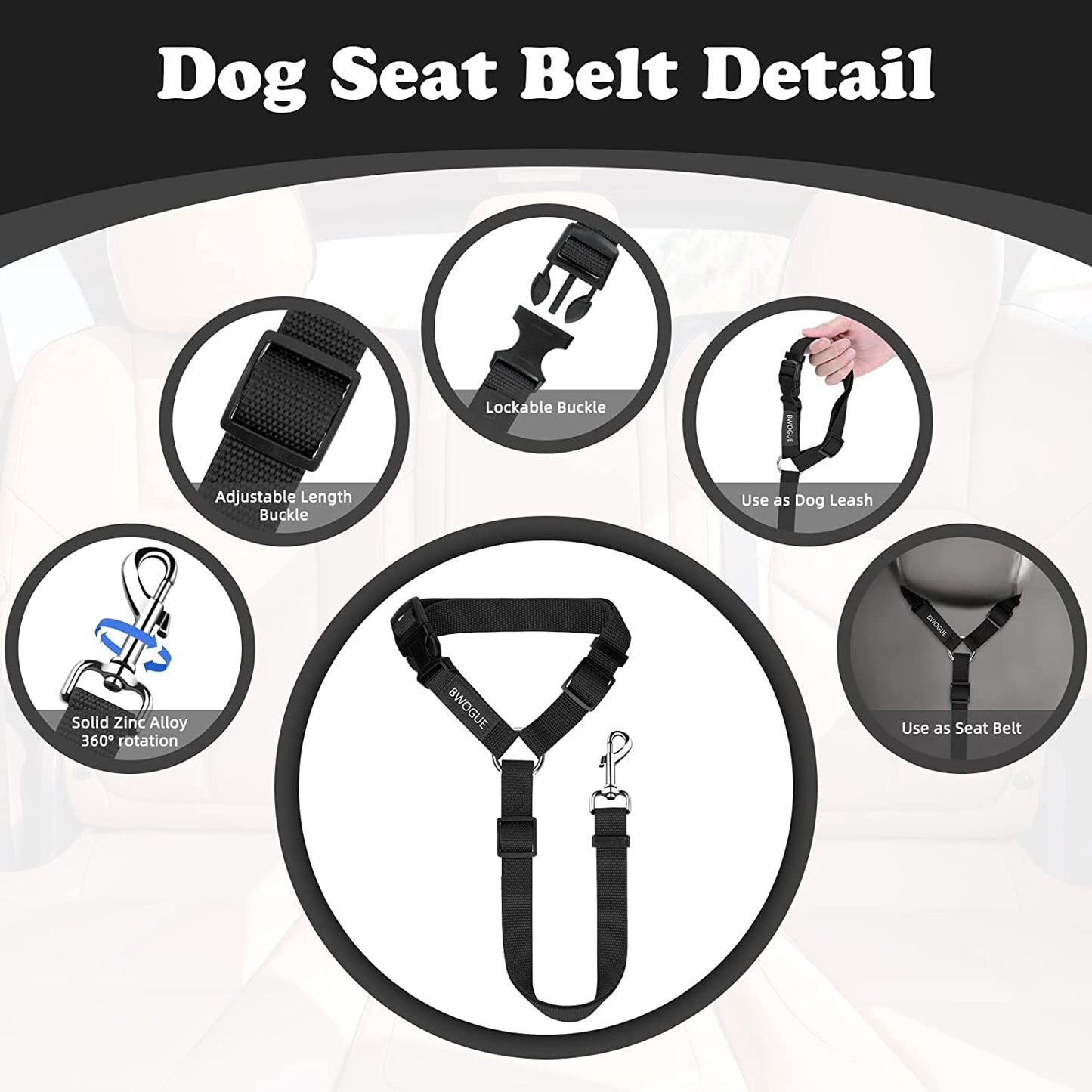 2 Pack Safety Pet Seat Belt Strap 